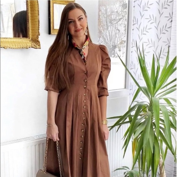 Zara Pleated Button Down Dress - Picture 3 of 14